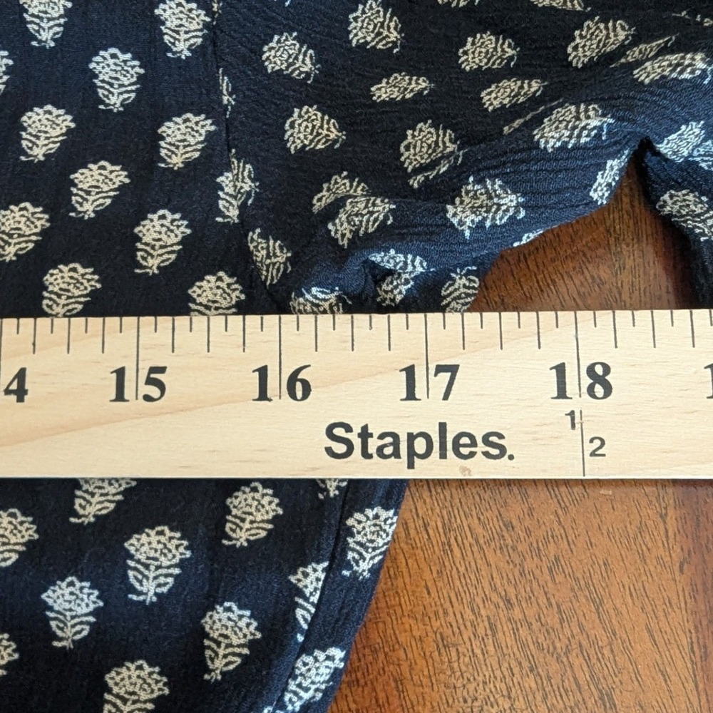 Faherty Orinda Long Sleeve Maxi Dress Navy Blue‎ Block Print Button Up Tie Waist - Picture 6 of 9